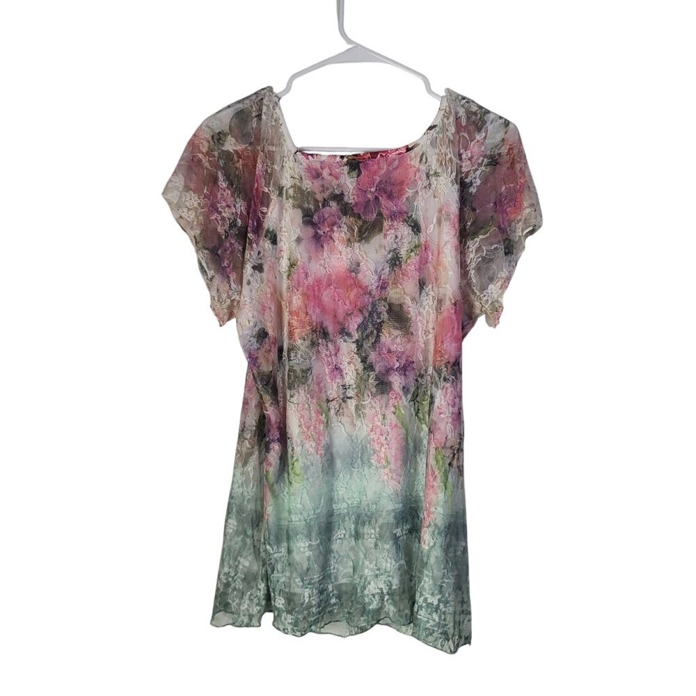 Brittany Black Women's Petite Medium Lace Floral Sequin Fairy Whimsy Top Blouse - Picture 3 of 9